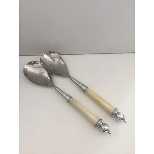 Il mio negozio - Posate per Insalata in Acciaio e Madreperla 32cm Crema