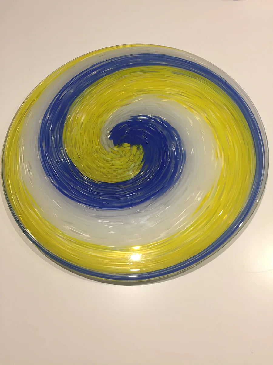 Scherzer sottopiatto in vetro 32cm blu giallo - centrotavola elegante