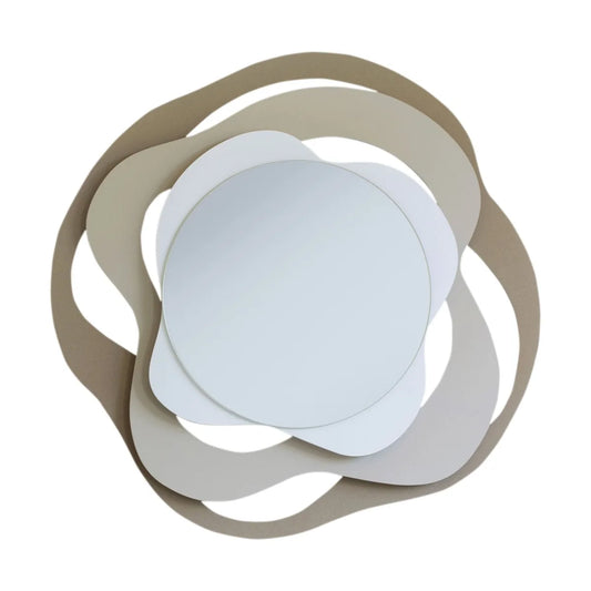 Arti & Mestieri Specchio Decorativo Isotta in legno e vetro, finiture beige sabbia bianco e nero fango