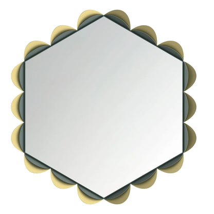 Arti & Mestieri Specchio Decorativo Merletto ferro esagonale smerlato Oro laccato Giada 63x60