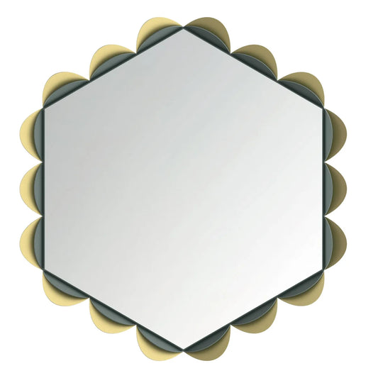 Arti & Mestieri Specchio Decorativo Merletto ferro esagonale smerlato Oro laccato Giada 63x60