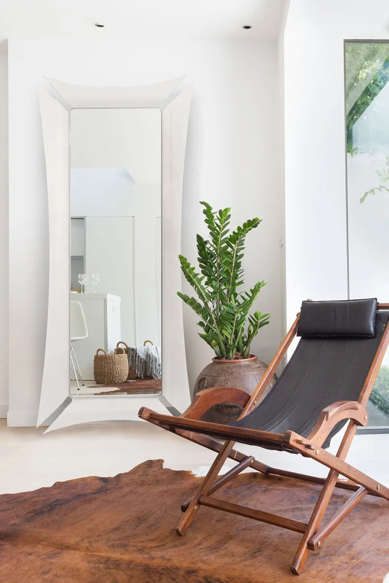 Arti & Mestieri Specchio Lungo Morgana in legno con cornice foglia oro, argento e bianco