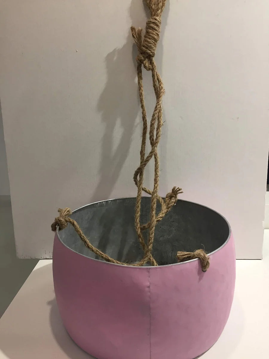 Vacchetti Giuseppe portavaso pensile metallo rosa con corda cm 20
