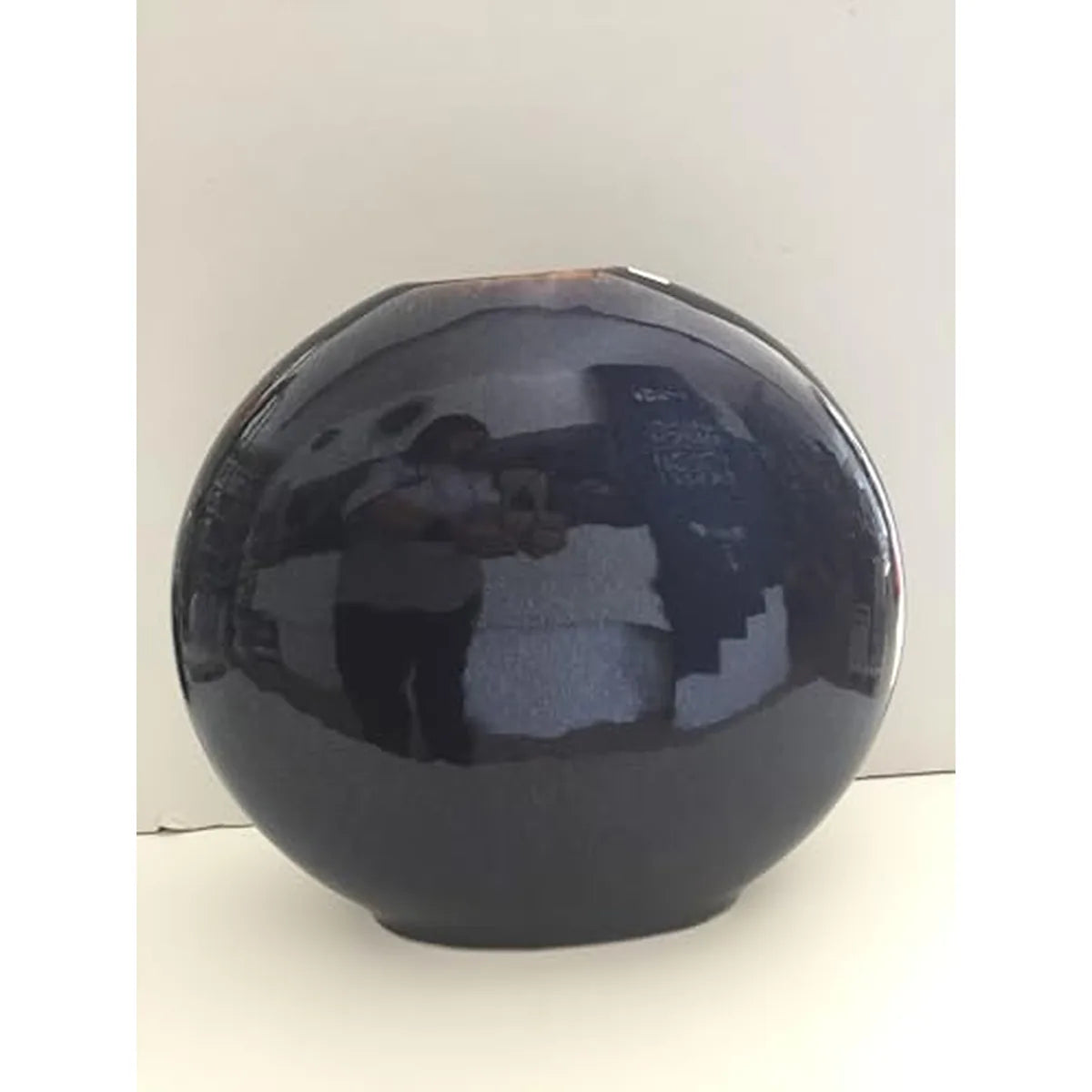 Vaso schiacciato in ceramica colore blu diametro 30 cm by SIA - Stilmobili