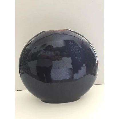 Vaso schiacciato in ceramica colore blu diametro 30 cm by SIA - Stilmobili