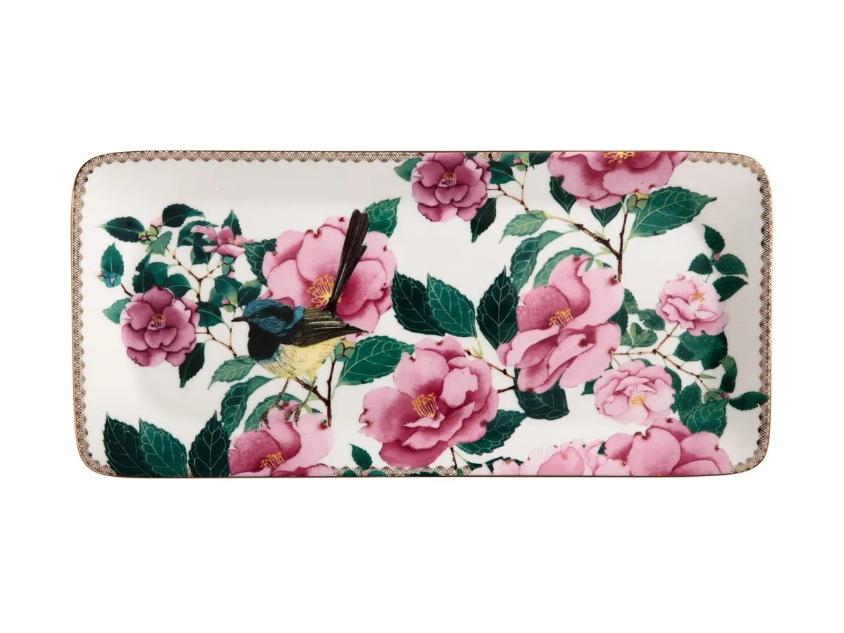 Maxwell & Williams vassoio rettangolare porcellana 33x15,5 cm Silk Road con motivi geometrici e fiori dorati
