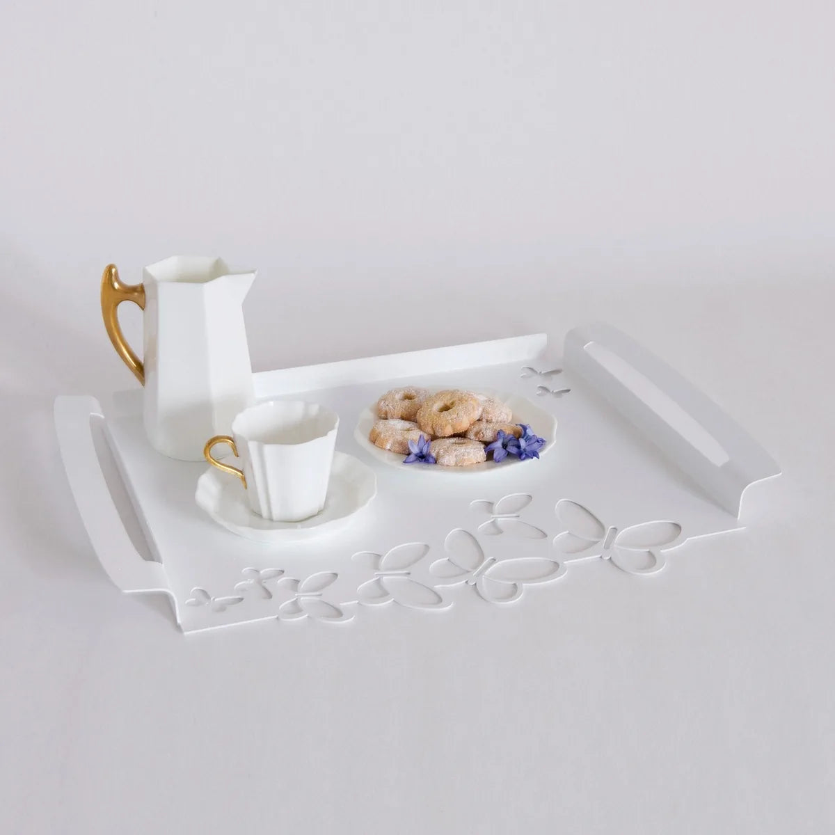 Arti & Mestieri Vassoio Moderno Butterfly Grande in ferro, disponibile in avorio, beige e bianco