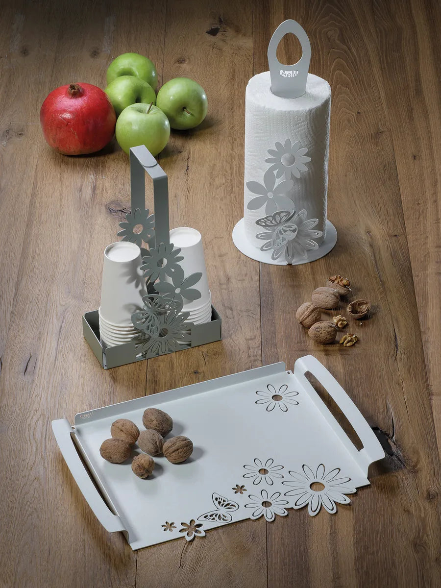 Arti & Mestieri Vassoio Moderno Margherite Grande in ferro, 46x32 cm, disponibile in miele, giada e bianco marmo