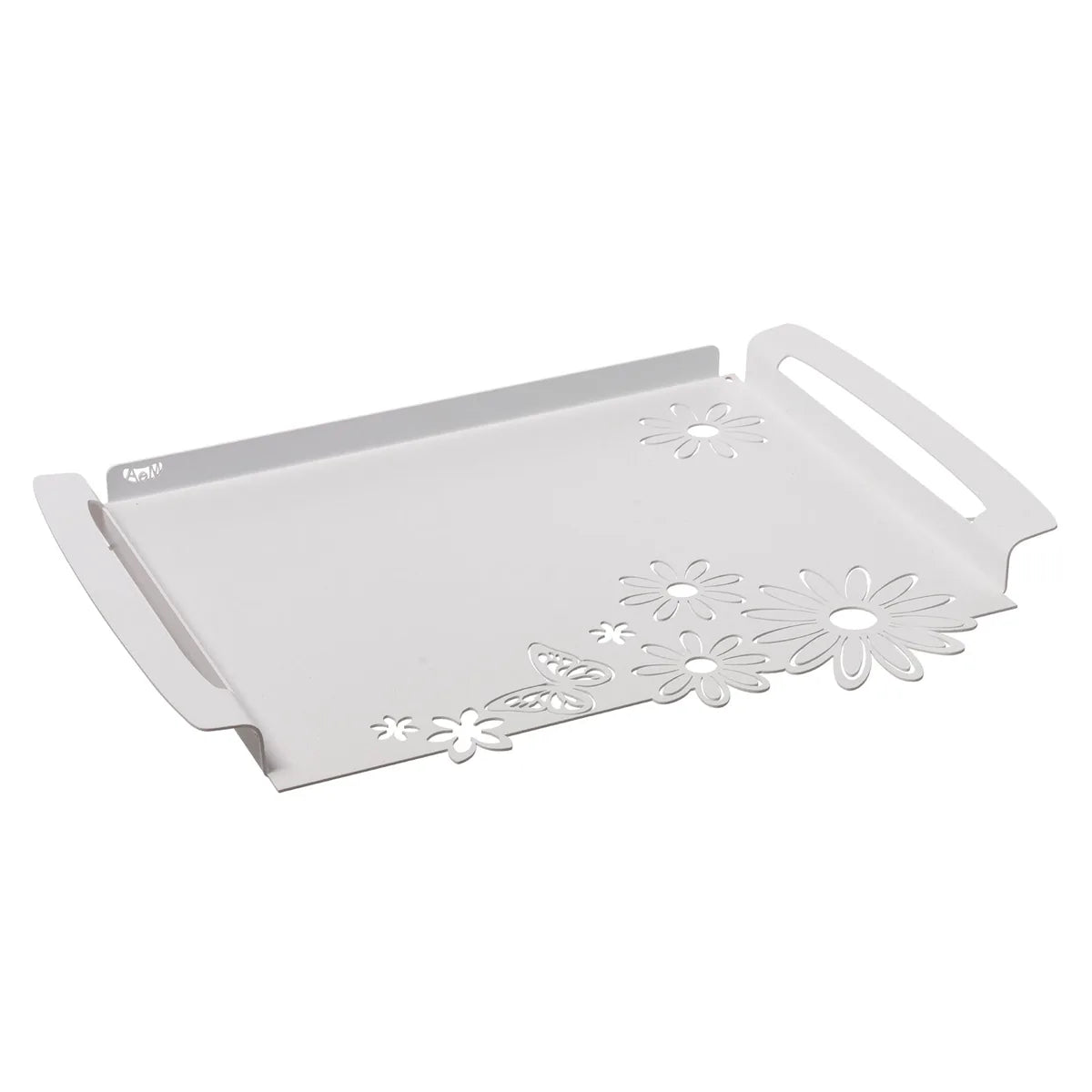 Arti & Mestieri Vassoio Moderno Margherite Grande in ferro, 46x32 cm, disponibile in miele, giada e bianco marmo