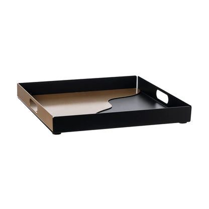 Arti & Mestieri Vassoio Moderno Fluid Quadrato in ferro, design minimalista con finitura Nero/oro laccato