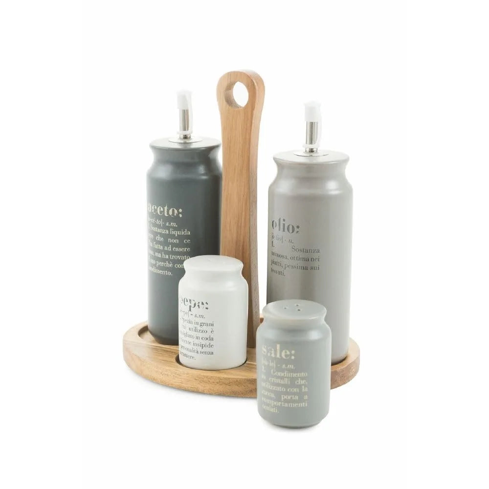 Villa d'Este Home Tivoli Set Condimento Victionary gres multicolor con stand bamboo