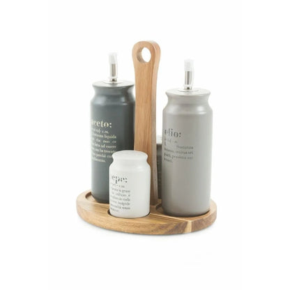 Villa d'Este Home Tivoli Set Condimento Victionary gres multicolor con stand bamboo