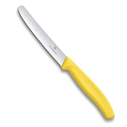 Victorinox coltello tavola SwissClassic acciaio lama ondulata manico nylon giallo