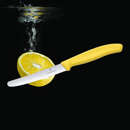 Victorinox coltello tavola SwissClassic acciaio lama ondulata manico nylon giallo