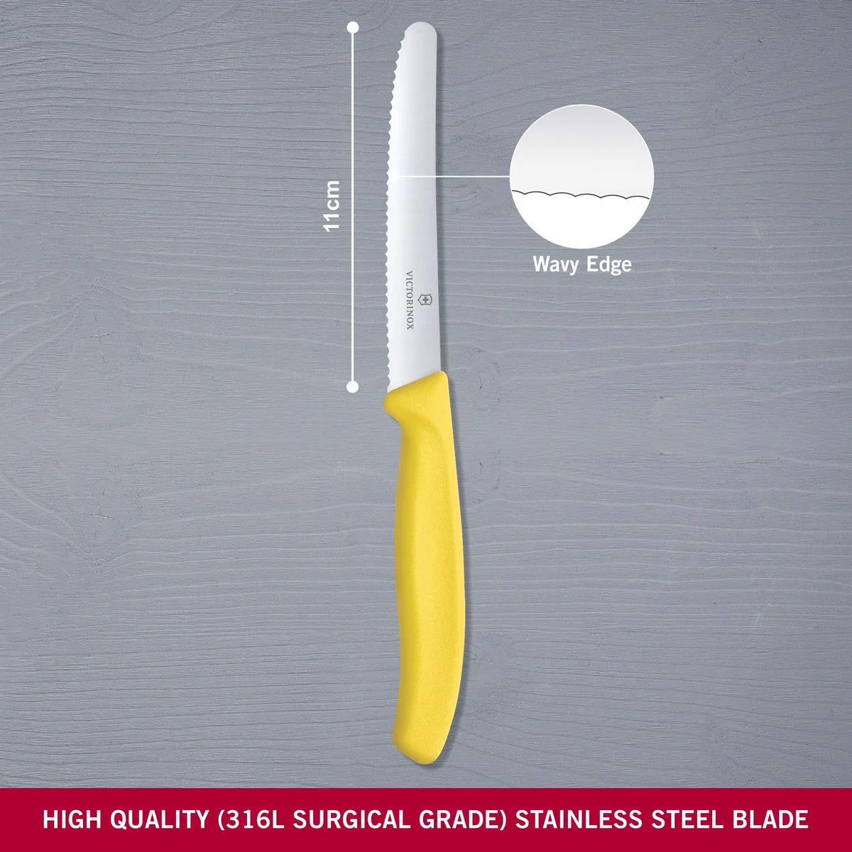 Victorinox coltello tavola SwissClassic acciaio lama ondulata manico nylon giallo
