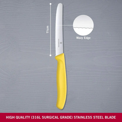 Victorinox coltello tavola SwissClassic acciaio lama ondulata manico nylon giallo