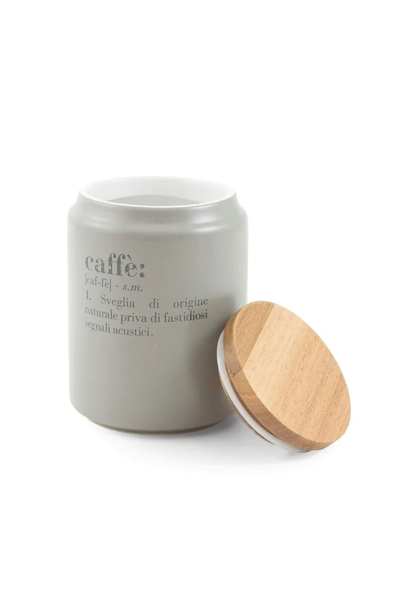 Villa d'Este Home Tivoli barattolo caffè Victionary gres grigio coperchio bamboo 10,5x15 cm