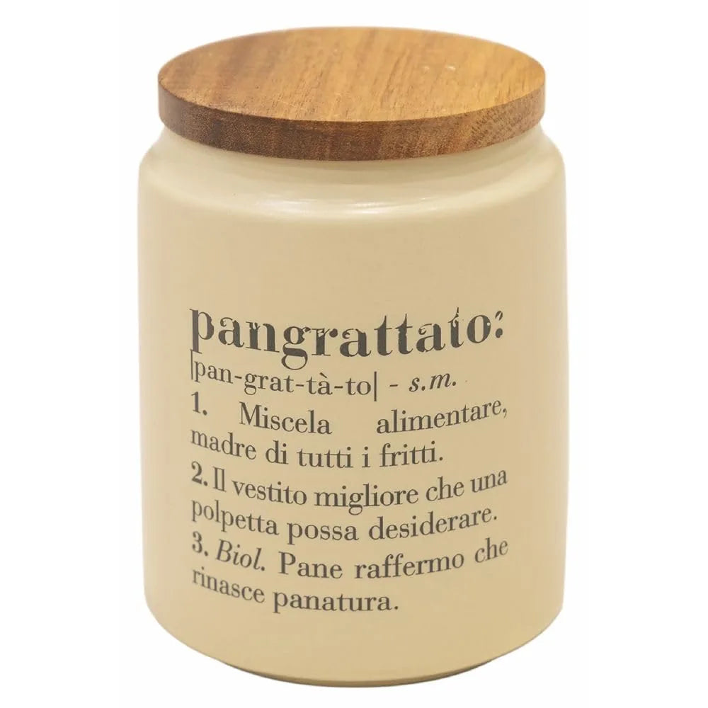 Villa d'Este Home Tivoli Victionary Barattolo in gres con coperchio bamboo, colore crema, design vintage