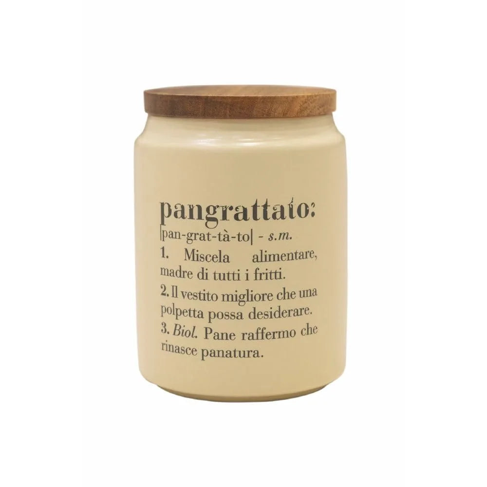 Villa d'Este Home Tivoli Victionary Barattolo in gres con coperchio bamboo, colore crema, design vintage
