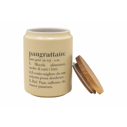 Villa d'Este Home Tivoli Victionary Barattolo in gres con coperchio bamboo, colore crema, design vintage