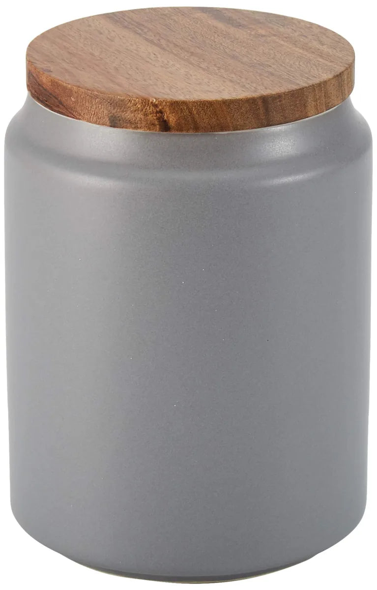 Villa d'Este Home Tivoli Barattolo Sale Victionary in gres grigio con coperchio bamboo 10,5x15 cm