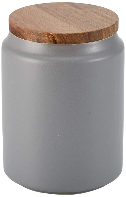 Villa d'Este Home Tivoli Barattolo Sale Victionary in gres grigio con coperchio bamboo 10,5x15 cm