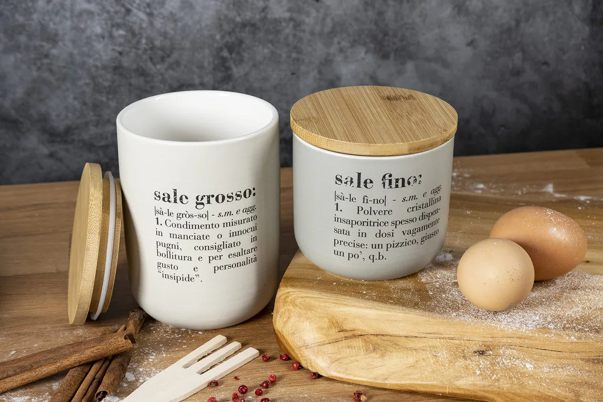 Villa d'Este Home Tivoli barattolo sale Victionary bone china bianco marrone tappo bamboo