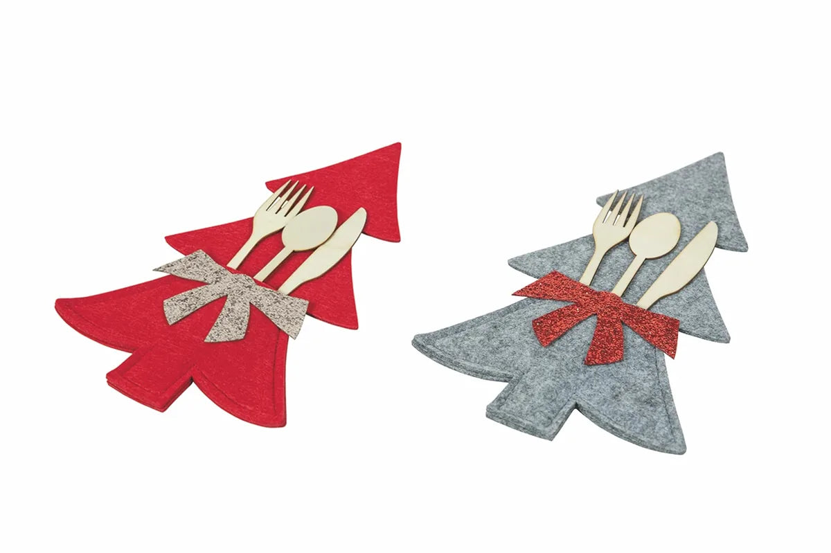 Villa d'Este Home Tivoli Set 2 Alberi Portaposate Xmas in feltro rosso e grigio 19x30cm