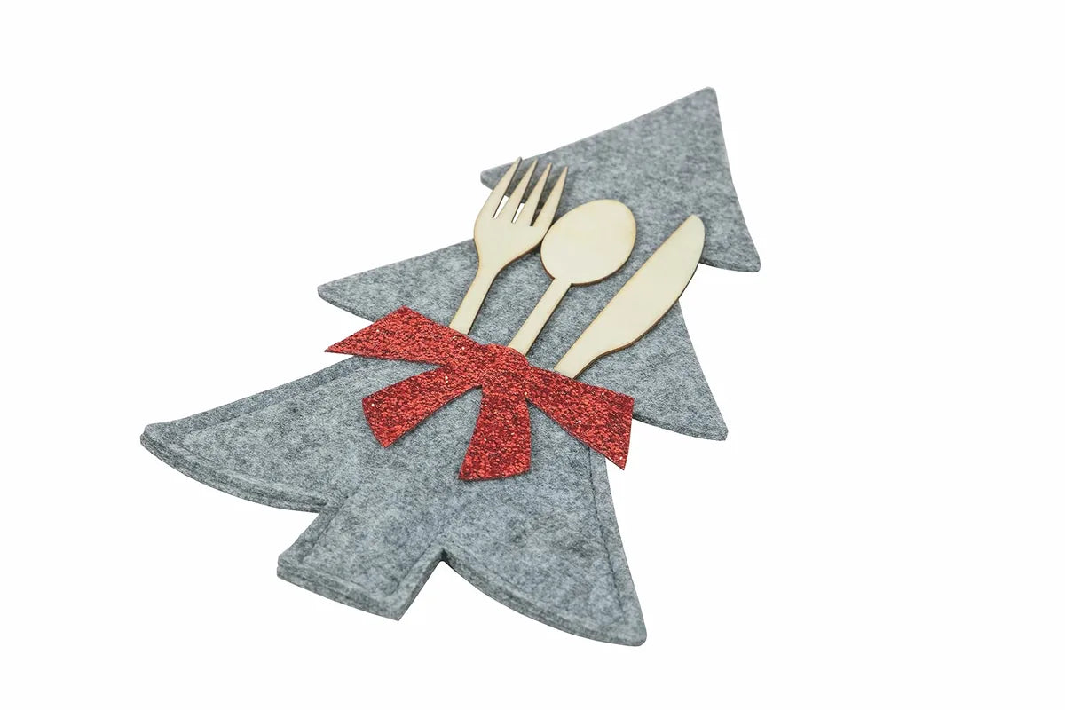 Villa d'Este Home Tivoli Set 2 Alberi Portaposate Xmas in feltro rosso e grigio 19x30cm