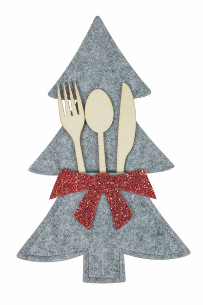 Villa d'Este Home Tivoli Set 2 Alberi Portaposate Xmas in feltro rosso e grigio 19x30cm