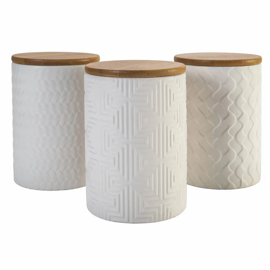 Villa d'Este Home Tivoli Set 3 barattoli ceramica bianca coperchio bambù Shapes Geometrie