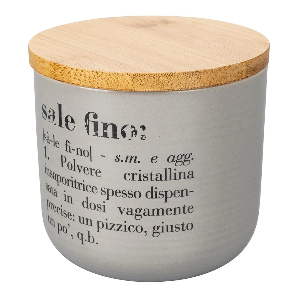 Villa d'Este Home Tivoli barattolo sale Victionary bone china grigio e marrone con tappo bamboo