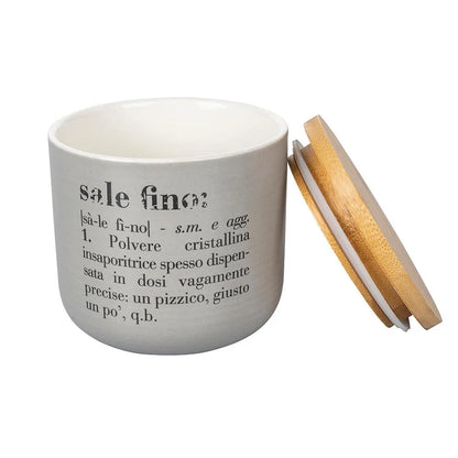 Villa d'Este Home Tivoli barattolo sale Victionary bone china grigio e marrone con tappo bamboo