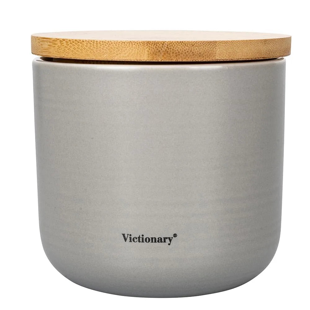 Villa d'Este Home Tivoli barattolo sale Victionary bone china grigio e marrone con tappo bamboo