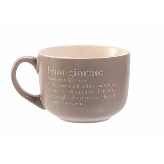 Villa d'Este Home Tivoli Jumbo Mug Victionary in gres grigio e bianco con manico - 520 ml