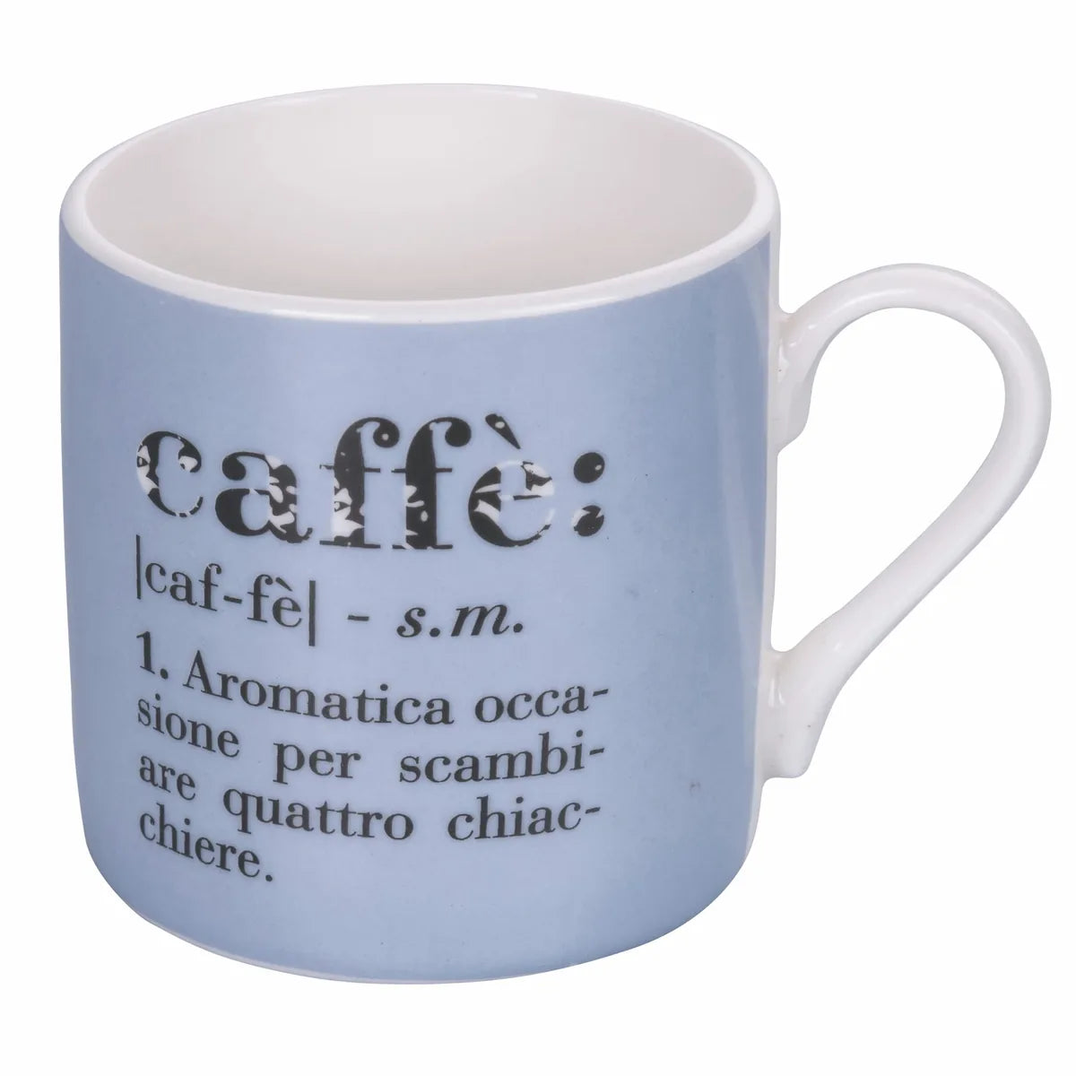 Villa d'Este Home Tivoli Set 6 Tazzine Victionary in new bone china blu con scritta
