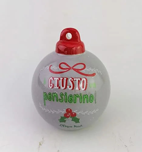 Villa d'Este Home Tivoli Palla Natalizia in ceramica grigia e verde con scritta - Ø 9,5cm