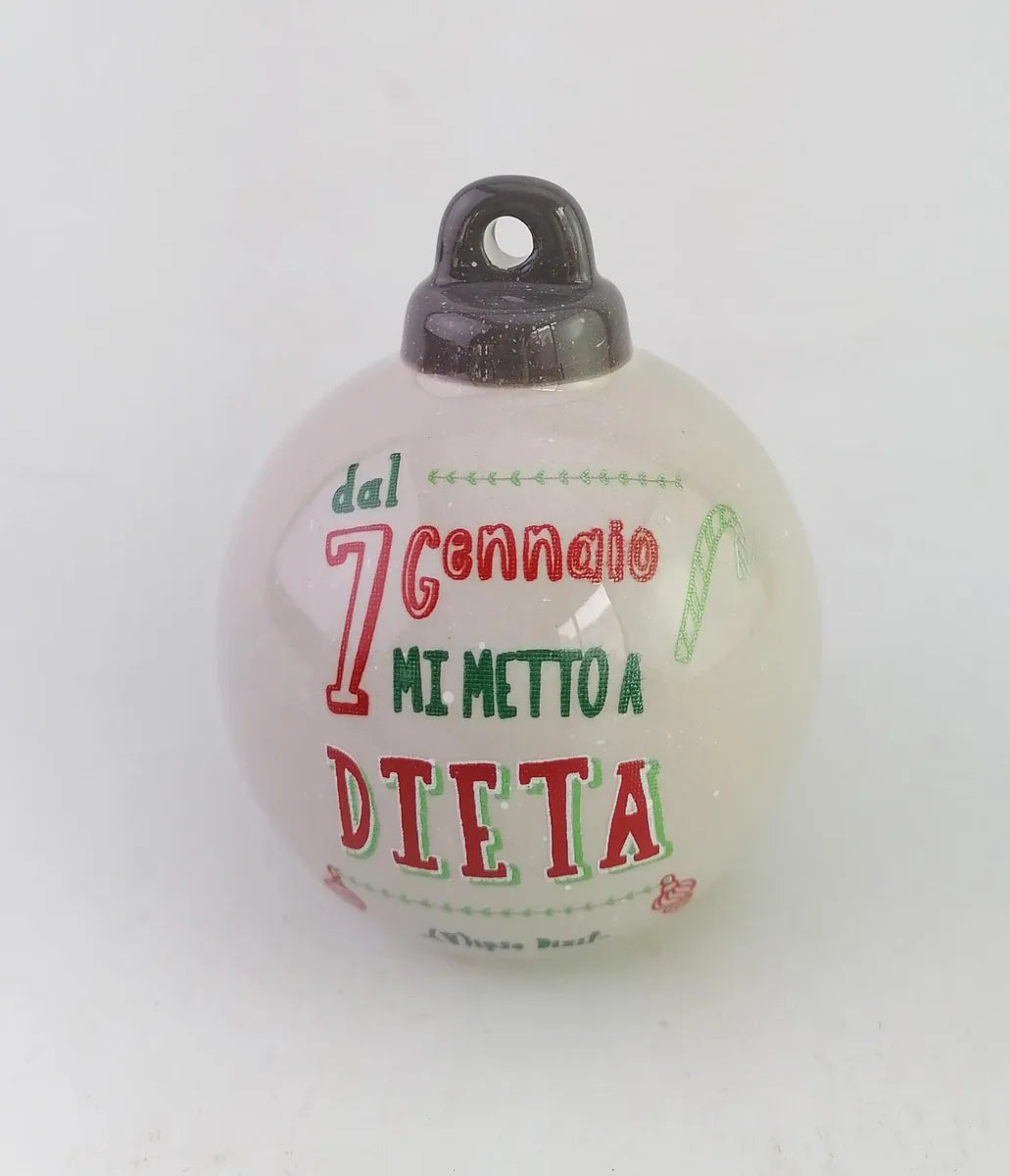 Villa d'Este Home Tivoli palla natalizia in ceramica rosa e verde con scritta dal 7 gennaio mi metto a dieta