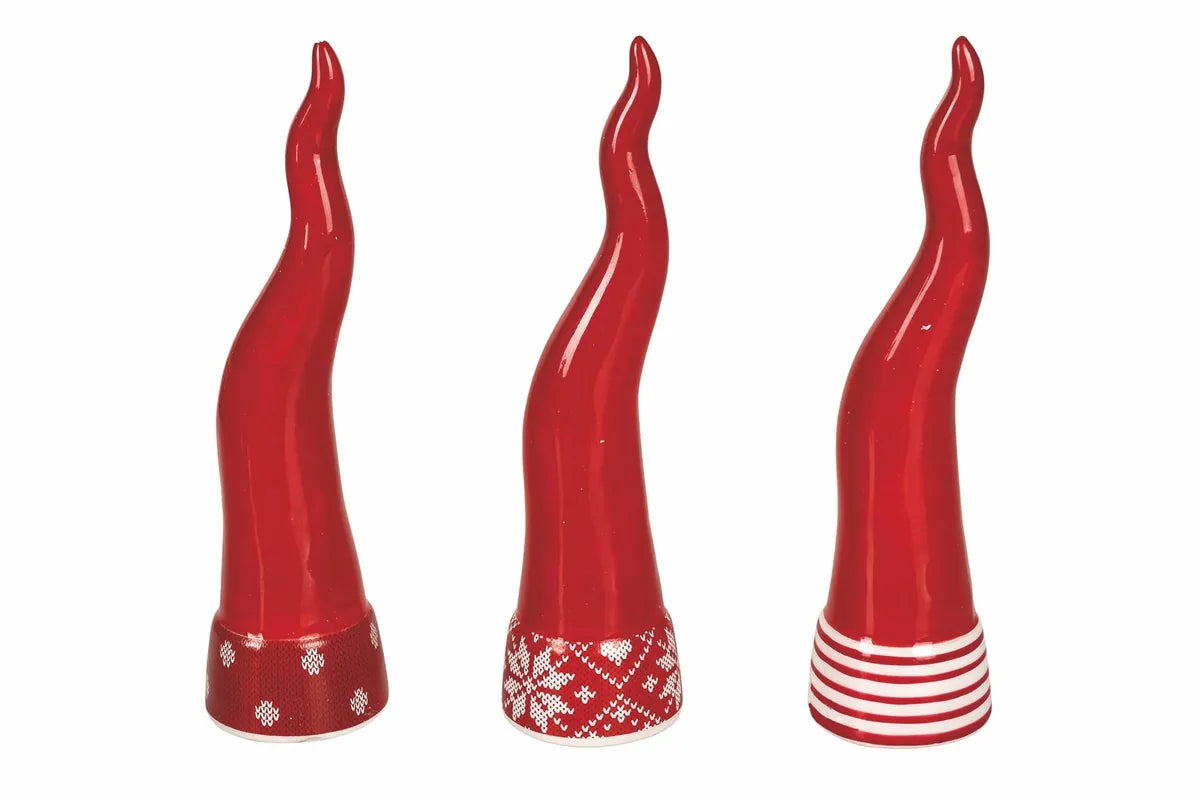 Villa d'Este Home Tivoli Set 3 Corni Portafortuna in ceramica assortiti con decori natalizi 14,5cm
