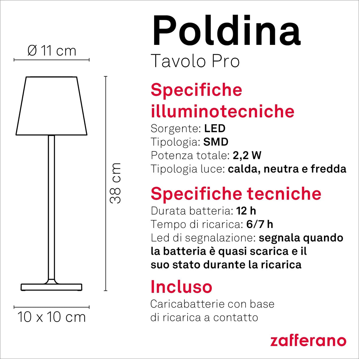 Zafferano Poldina lampada LED alluminio salvia con diffusore policarbonato e controllo touch