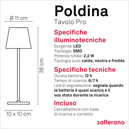 Zafferano Poldina lampada LED alluminio salvia con diffusore policarbonato e controllo touch