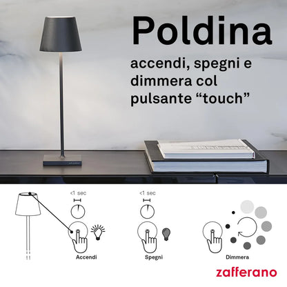 Zafferano Poldina lampada LED alluminio salvia con diffusore policarbonato e controllo touch